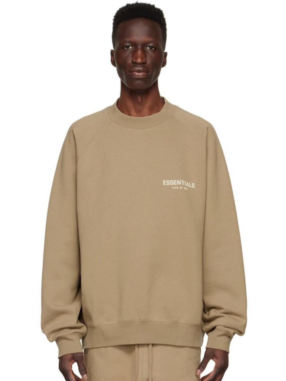 FEAR OF GOD ESSENTIALS Oak Tan Cotton Fleece Crew Neck Sweatshirt, Size XL